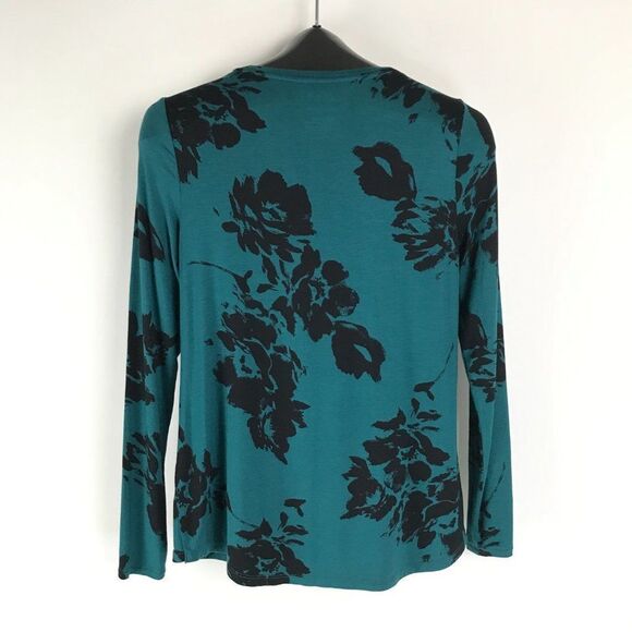 Apt. 9 Essentials Floral Crew Neck Tee Women's XS Long Sleeves Stretch Knit - Picture 4 of 7